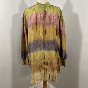 Bill Blass Tunic Top Womens S Tie Dye Silk Boho Luxury Resortwear